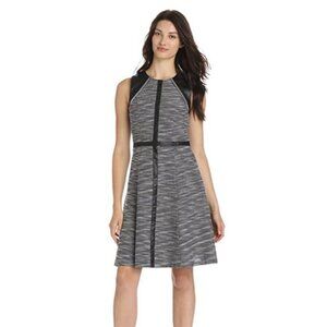 Calvin Klein Black White Dress Fit & Flare Sleeveless Silver Chain Accents 12